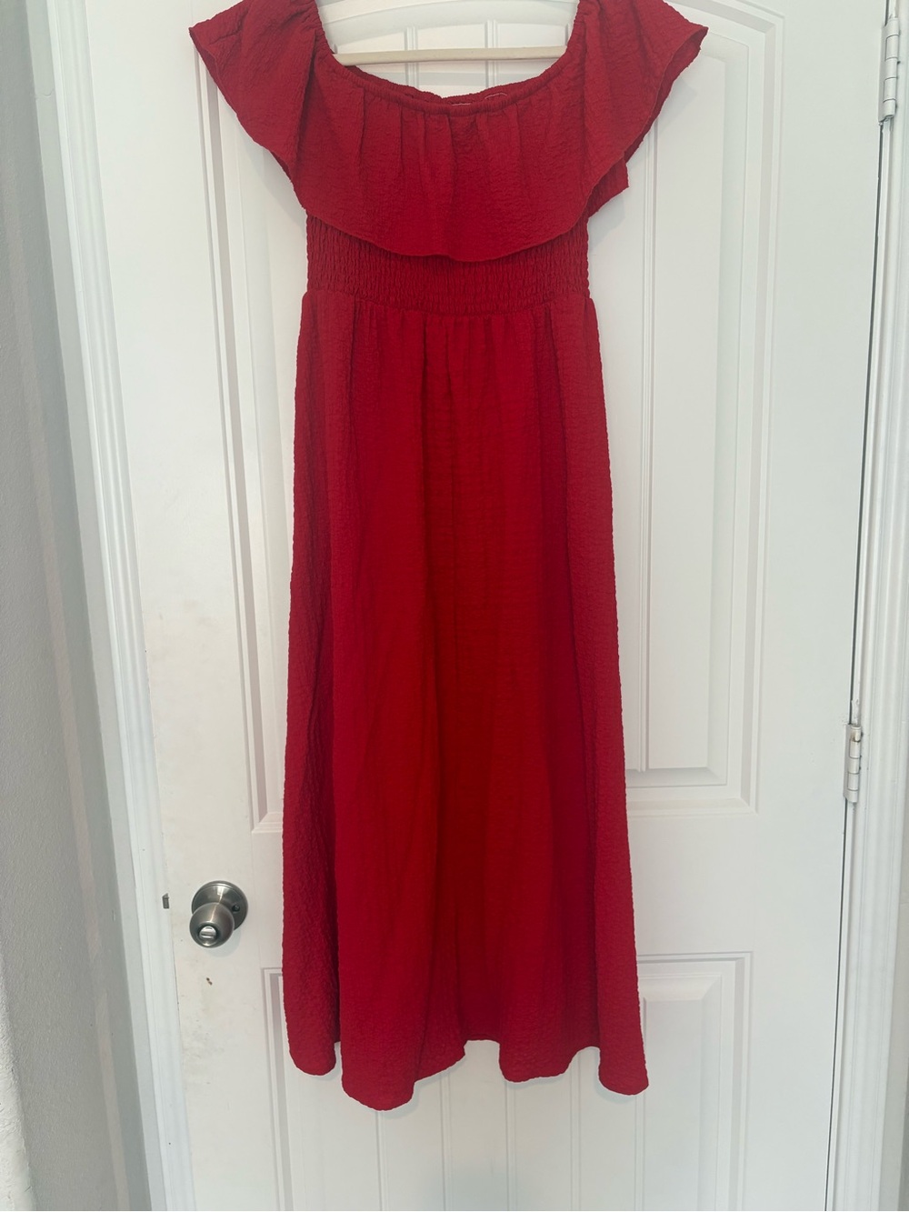 SHEIN Red Off-Shoulder Ruffle Maxi Dress